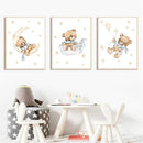 Axyaa Bear Nursery Moon Cloud Star Balloon Wall Art Poster for Kids Room