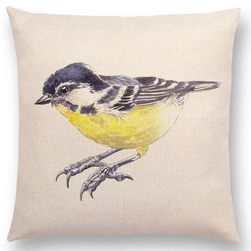 Birds Painting Cushion Cover - Axyaa Collection: Robin, Titmouse, Toucan, Sparrow, Firecrest, Cardinal, Bullfinch