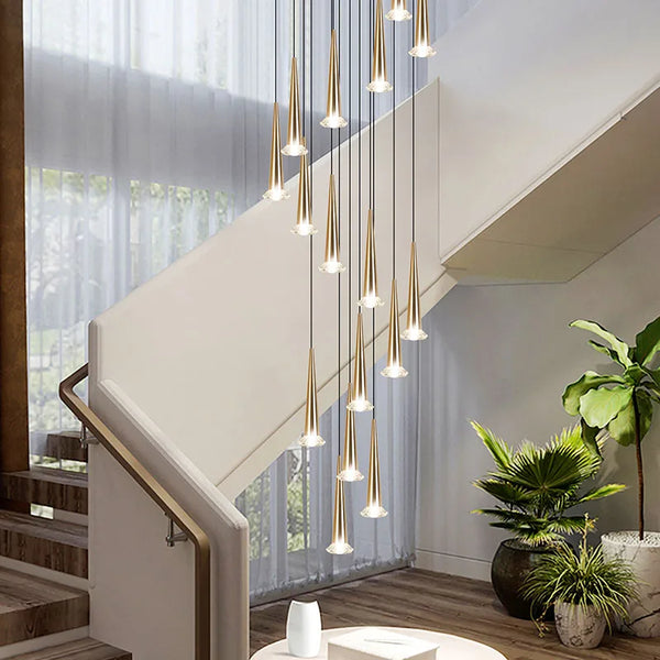 Axyaa Luxury Crystal LED Staircase Chandelier - Creative Long Stair Lighting Fixtures