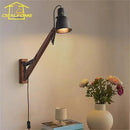 Axyaa Wood Swing Arm Wall Lamp LED E27 Adjustable Industrial Design