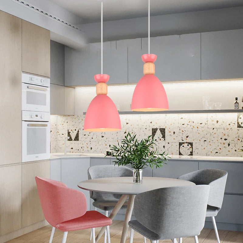 Nordic Aluminum Pendant Lights by Axya: Modern Wood Hanging Kitchen Living Room Lamps