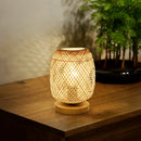 Axyaa Bamboo Woven Table Lamp on Natural Wooden Base - Bedroom Bedside Night Light