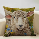 Axyaa Cattle and Sheep Cushion Cover for Home Decor - 45x45cm Linen Pillow
