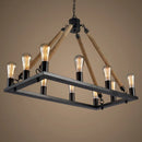 Axyaa Hemp Rope Chandelier: American Country Style Antique Black Wrought Iron Lighting