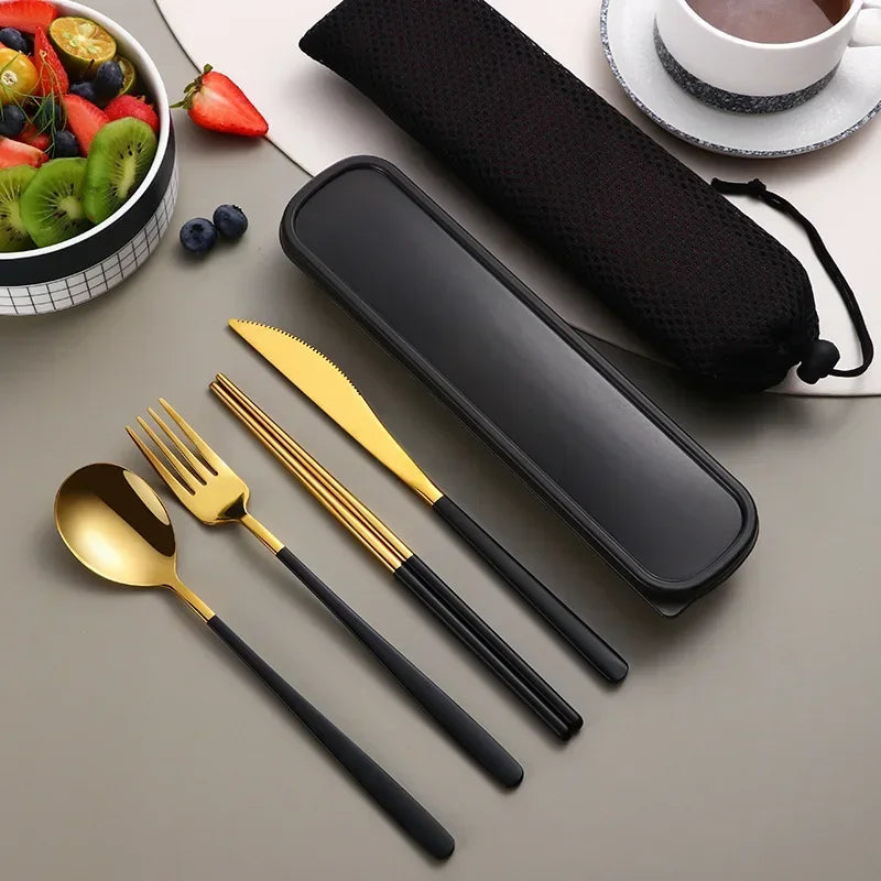 Axyaa Stainless Steel Cutlery Set with Box - Dinner Knife Fork Spoon Chopsticks