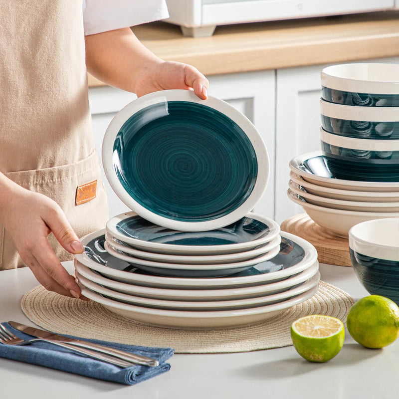 Axya Green Stoneware Tableware Set for 4/8 Person