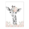 Axyaa Pink Flower Animals Baby Name Canvas for Girls Bedroom