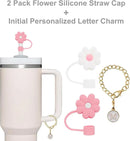 Axyaa 3PCS Silicone Straw Cover & Initial Charm for Stanley Cup Tumblers