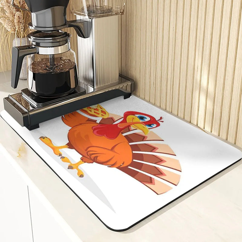Axyaa Turkey Leaf Kitchen Mat - Non-Slip Absorbent Coasters for Fall Harvest