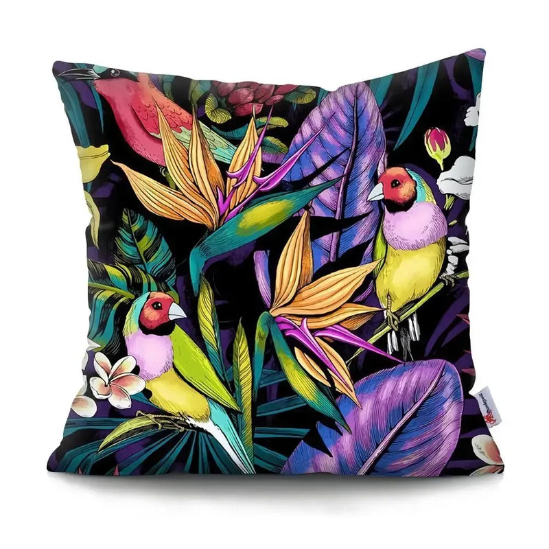 Axyaa Tropical Plant Parrot Decorative Pillow Cover - Flowers Sofa Cushion Case