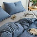 Axyaa Washed Cotton Duvet Cover Set - Blue, Soft, Breathable, Four Season Bed Linens