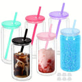 Axyaa 16oz Insulated Plastic Water Bottles with Straws, Lids - DIY Snowball Cup