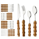 Axyaa Bamboo Handle Dinnerware Cutlery Set - Stainless Steel Tableware Steak Knives Fork Spoon Set