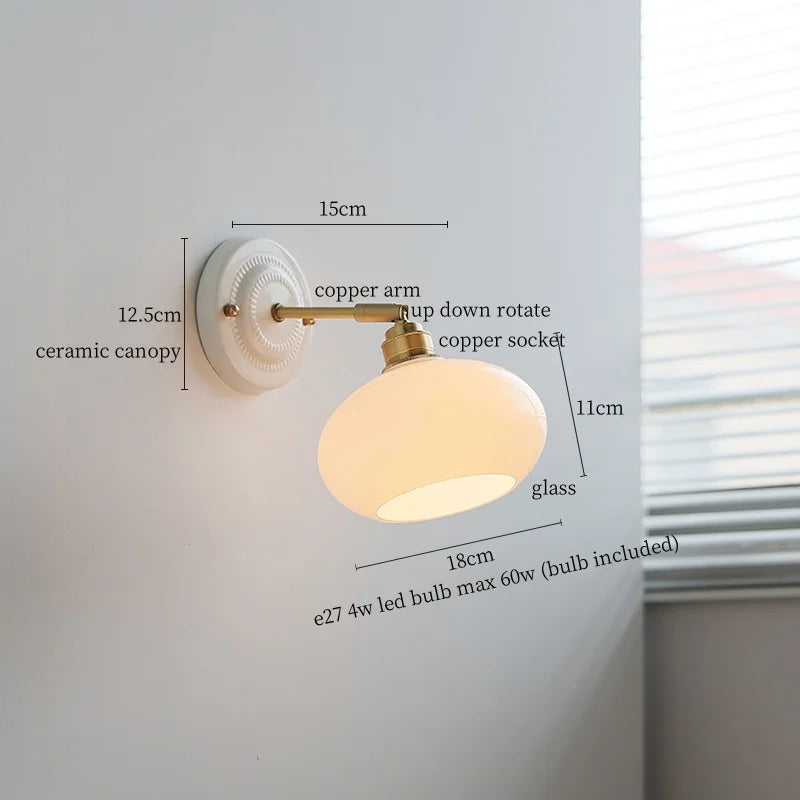 Axyaa White Glass LED Wall Light with Pull Chain Switch for Bedroom, Living Room, or Stairway