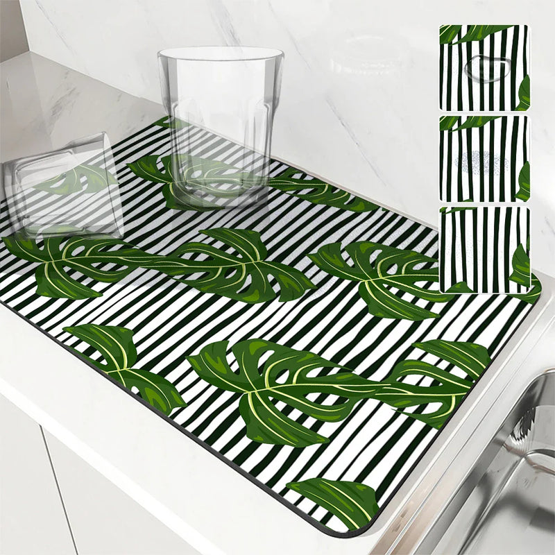 Axyaa Kitchen Draining Mat: Absorbent, Antiskid, Quick Dry Bathroom & Coffee Dish Pad