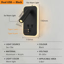 Axyaa Rotatable LED Wall Lamp with USB Charging & Switch - Bedroom Spotlight