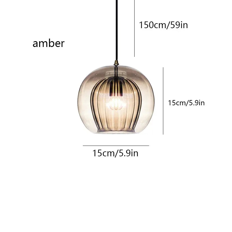 Axyaa Glass Amber/Clear LED Pendant Light for Kitchen Living Room, Modern Industrial Fixture