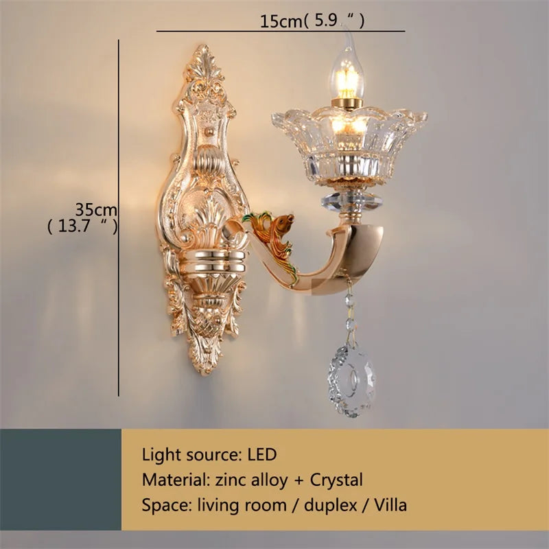 Luxury Gold Crystal Wall Sconce LED Lamp for Home, Bedroom, Living Room by Axyaa