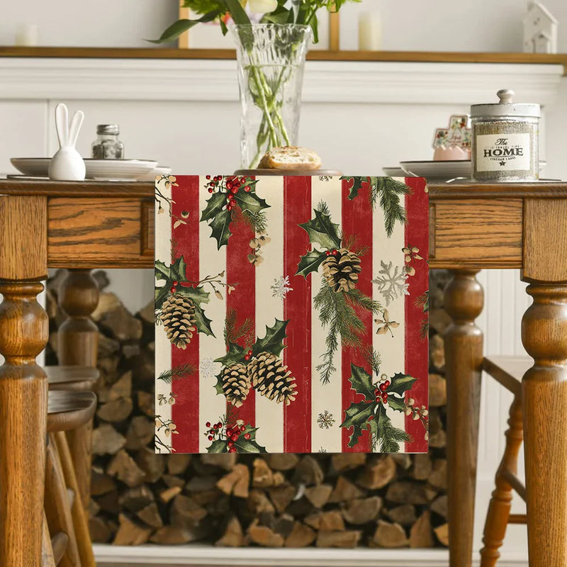 Axyaa Christmas Stripes Table Runner: Indoor Outdoor Dining Decor, Washable Long Cloth