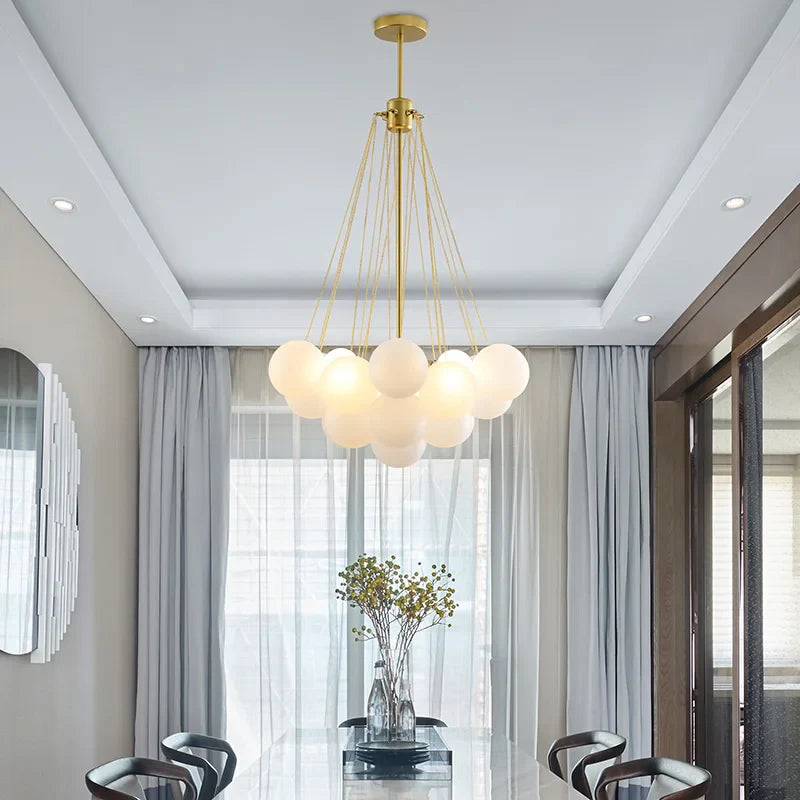 Axyaa White Bubbles Glass Ball Ceiling Chandelier Home Living Room Pendant Light