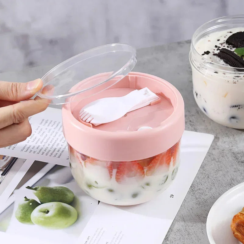 Axyaa 600ml Oatmeal Cup with Airtight Lid, Spoon - Food Storage Jar