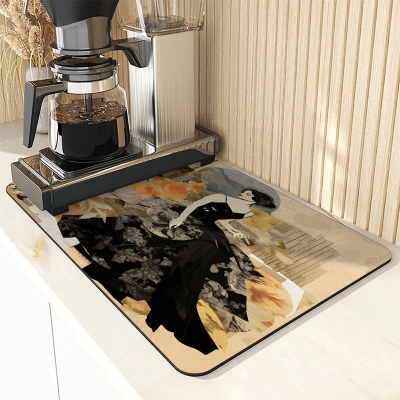 Axyaa Geometric Abstract Draining Mat: Absorbent, Anti-slip, Quick Dry Kitchen & Bathroom Pad