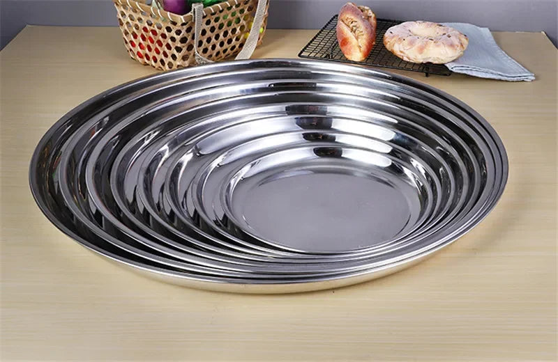 Axya Stainless Steel Large Round Deep Plate for Restaurant & Hotel