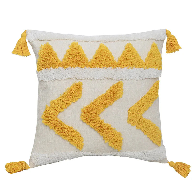 Chenille Tufted Boho Pillow Case with Tassels - Axyaa Brand