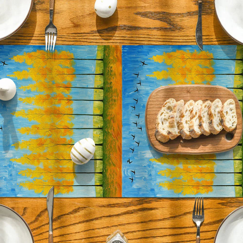 Axyaa Autumn Oil Painting Table Runner for Farmhouse Dining and Wedding Decor
