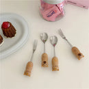 Axyaa Kids Bear Cat Cutlery Set: Stainless Steel Spoon & Fork Utensils Gift