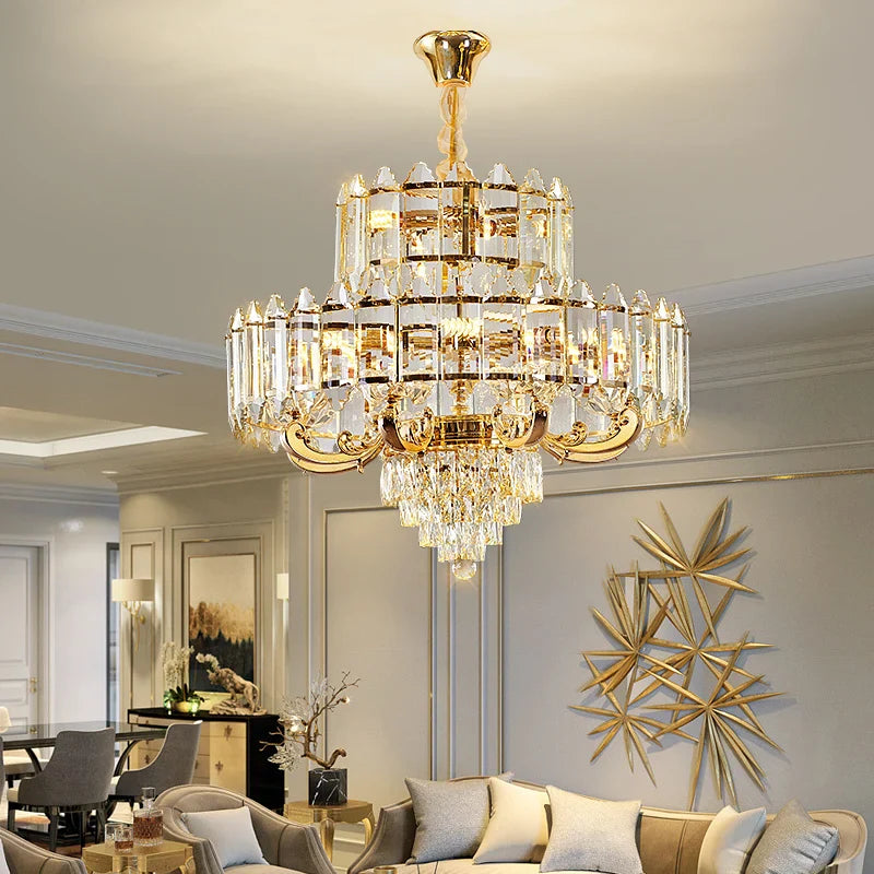 Axyaa Crystal Chandelier: Luxury LED Pendant Lamp for Living, Dining & Bedroom