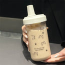 Axyaa Bubble Milk Tea Plastic Cup with Straw Lid - Girls' Outdoor School Water Bottle