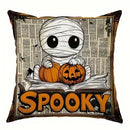 Axyaa Halloween Spooky Cat & Pumpkin Cushion Cover for Sofa, Bedroom, Car