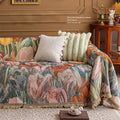 Axyaa Retro Oil Painting Design Sofa Cover with Tassels for Home Decor