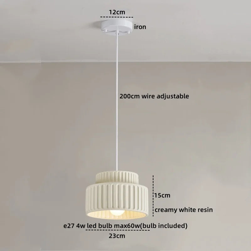 Axyaa Nordic LED Pendant Lamp Cream Resin Hanging Light Fixtures