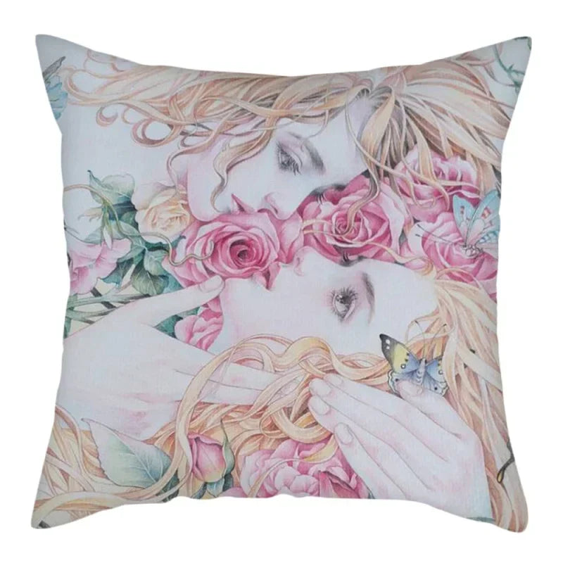 Axyaa Abstract Flower Girl Pillow Cover 45x45cm for Home Sofa Decoration