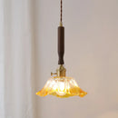 Axyaa Walnut Copper LED Pendant Lights with Knob Switch, Modern Style for Bar, Bedroom, Dining Room
