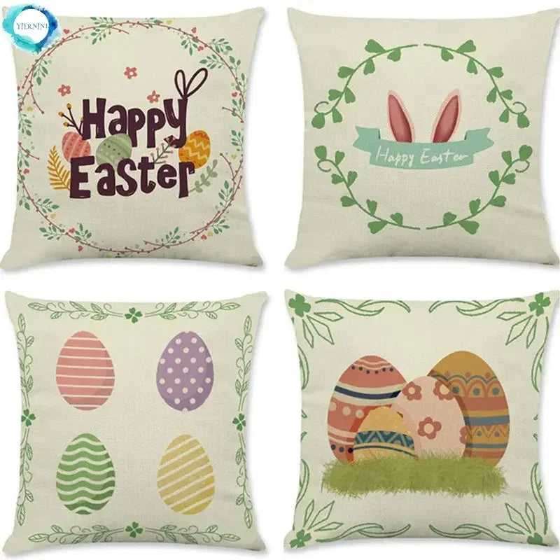 Easter Rabbit Eggs Design Linen Pillowcase - Axyaa Brings Spring Joy