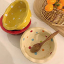 Axyaa 5.5" Ceramic Polka Dot Fruit Bowl - Korean Style Dessert Dish & Tableware