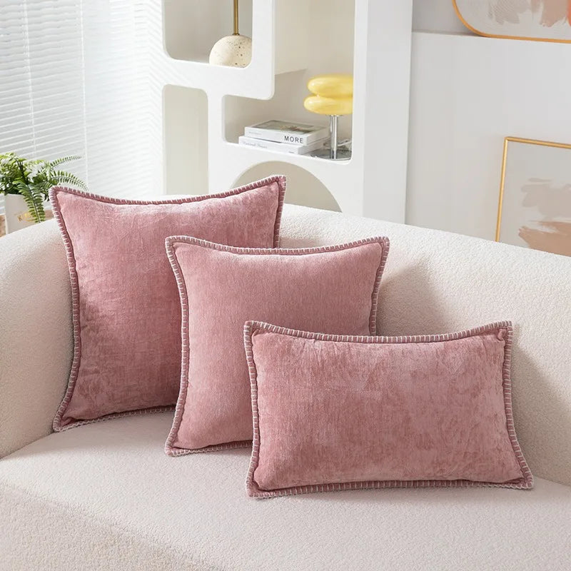 Blue Chenille Luxury Lumbar Pillow Case for Bed Sofa Couch by Axyaa