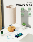 Axyaa Dimmable Bedside Lamp with USB Ports, Rechargeable Fabric Shade