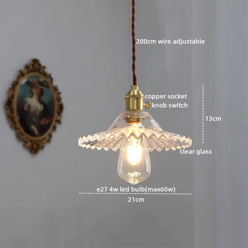 Axyaa Modern LED Glass Copper Pendant Light with Knob Switch