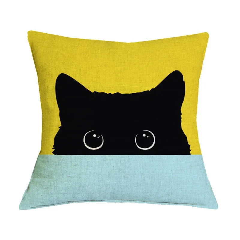 Black Cat Printed Cushion Cover for Home Sofa Car Decor - Axyaa Brand