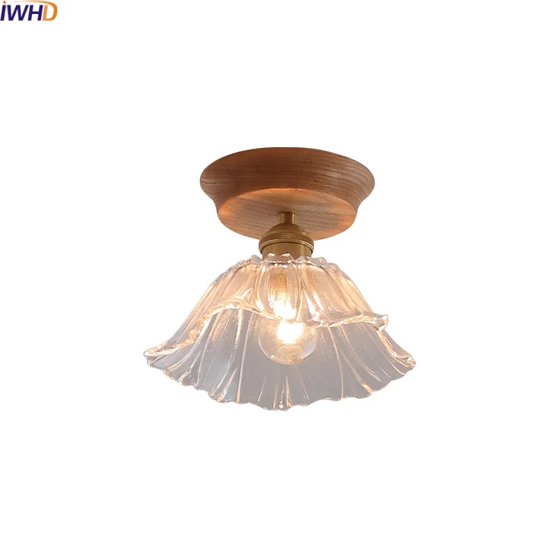 Axyaa Glass Wood LED Ceiling Lamp for Home Restaurant Living Room Decor