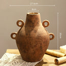 Axyaa Retro Pottery Vase with Geometric Handle for Home Decor