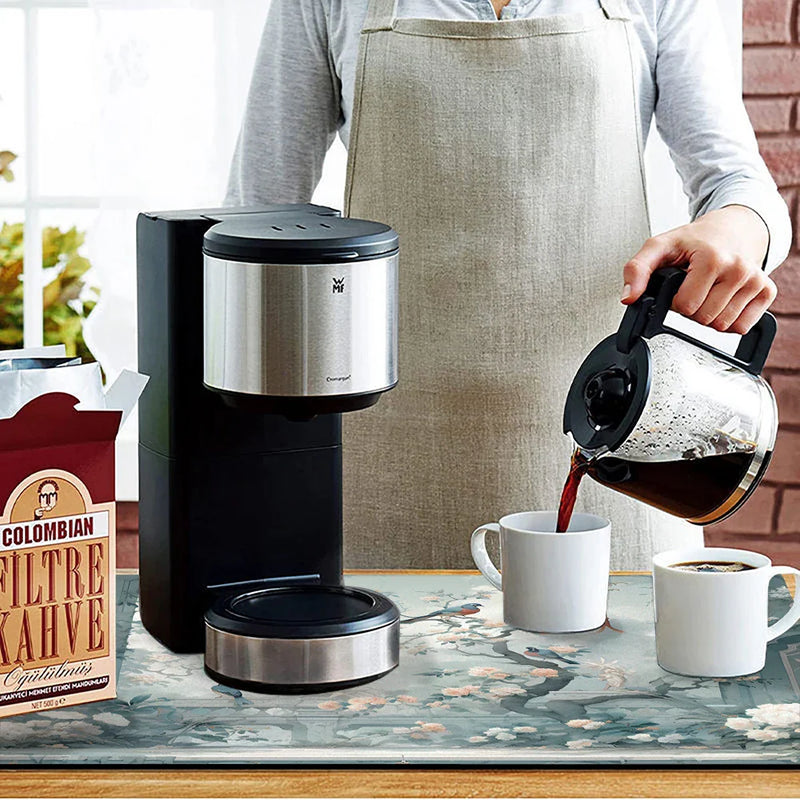 Axyaa Coffee Mat: Absorbent Kitchen Drying Pad with Plants, Birds & Flowers