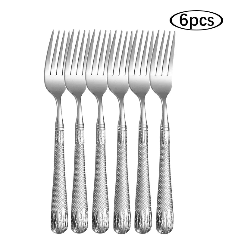 Axyaa Stainless Steel Western Tableware Set with 6Pcs Steak Knife, Fork, Spoon