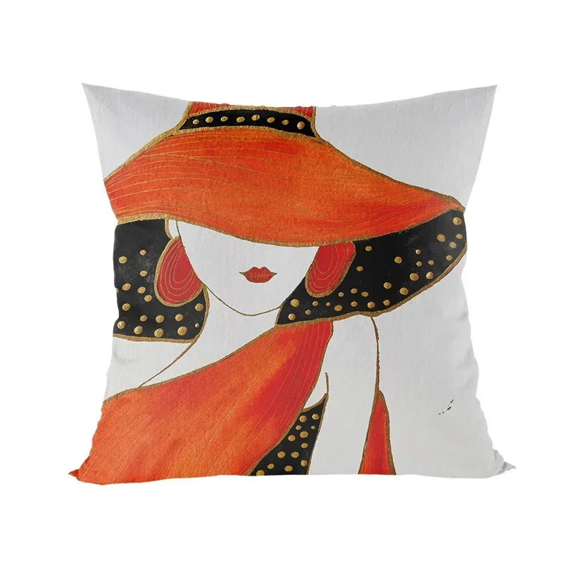 Abstract Line Drawing Girls Print Cushion Cover 45x45cm by Axyaa