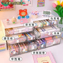 Acrylic Desk Organizer Set by Axyaa: Transparent Storage Box for Students with Cute Stickers
