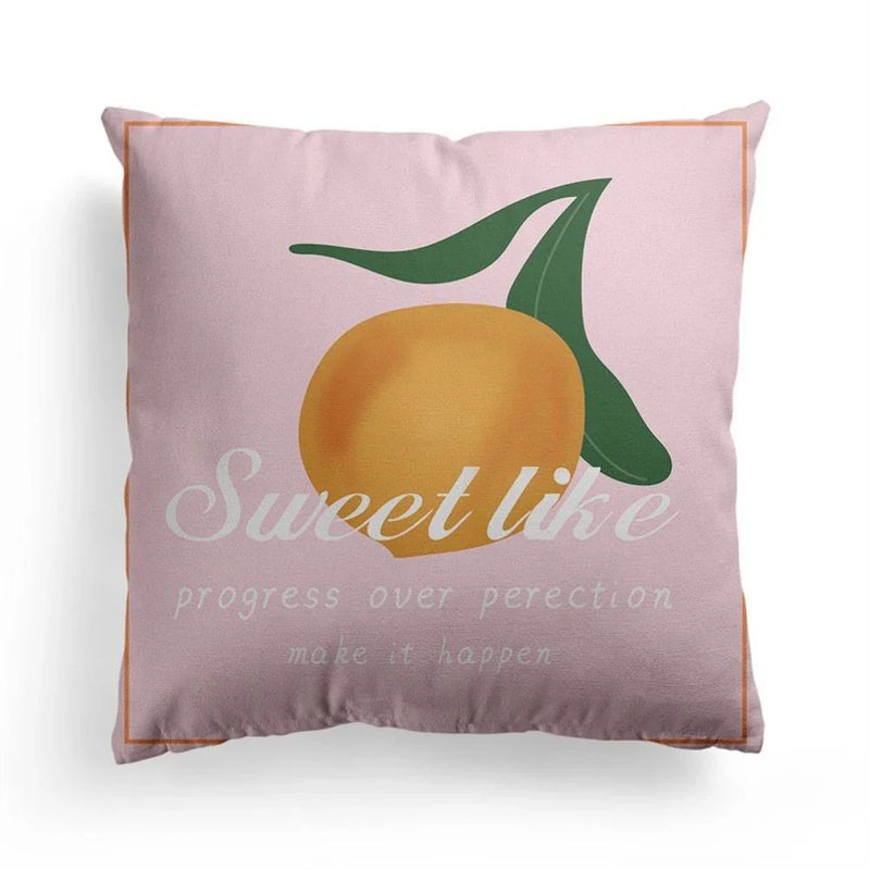 Axyaa Grid Flower Cushion Cover Orange Lemon Pillow Cover Home Decor Sofa Cushions